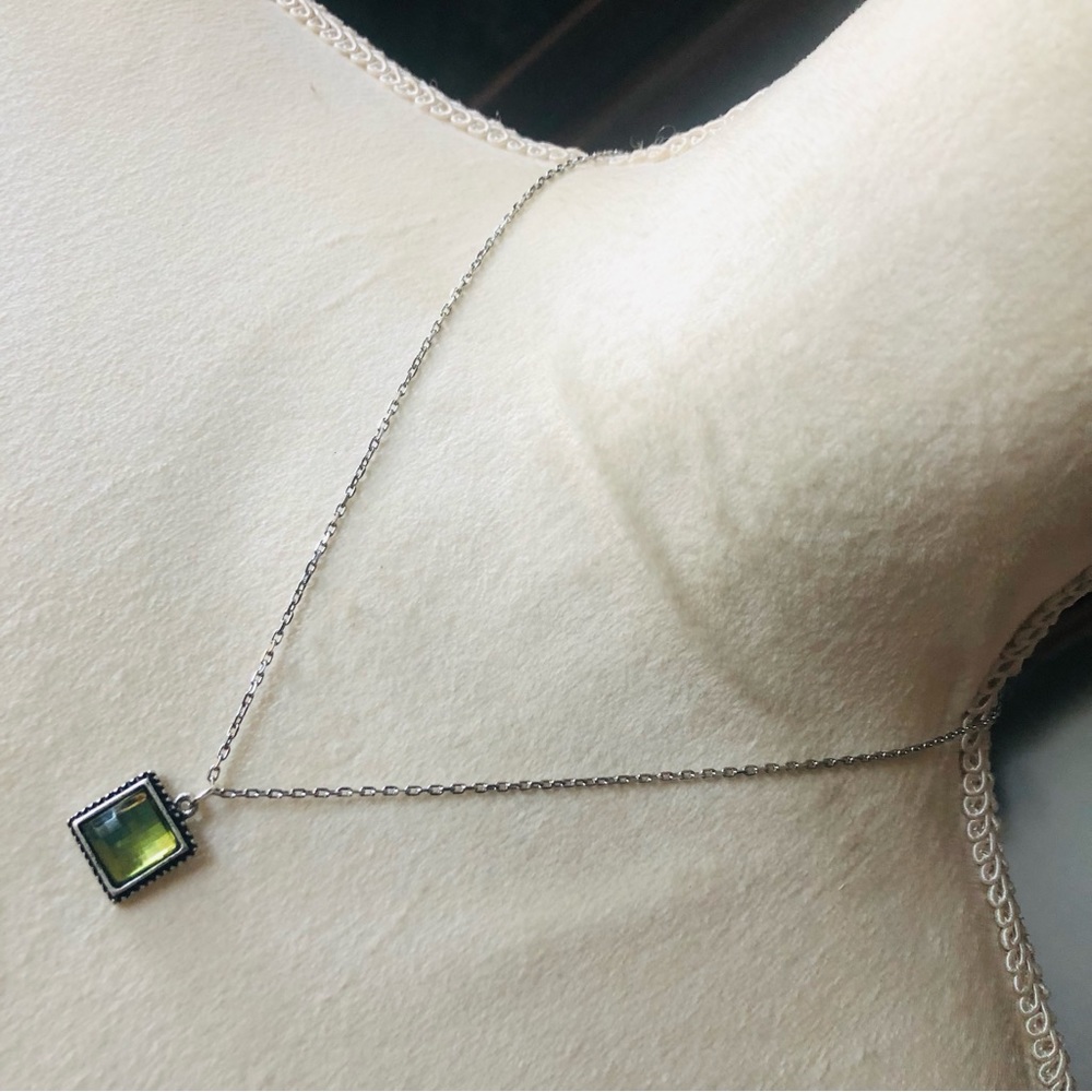 Handcrafted faceted dome peridot pendant on chain necklace